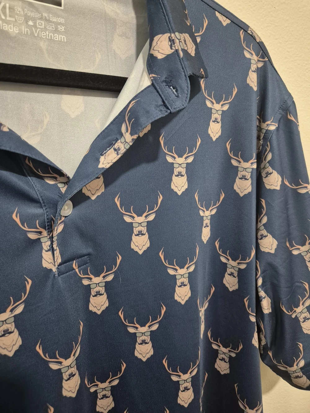 Waggle Polo Shirt Mens Large Blue Kentucky Buck Stag Golf Stretch Outdoor XL - Picture 2 of 5